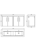 Hudson Reed Juno Wall Hung Vanity Unit with 4 Soft Close Doors and Double Basin, Durable Modern Sink Vanity Unit for Bathroom in Midnight Blue, 1200mm
