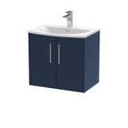 Hudson Reed Juno Wall Hung Vanity Unit and Basin 1 Tap Hole, Durable and Modern Bathroom Vanity Unit 2 Soft-Close Door in Midnight Blue Matt Finish, 600mm