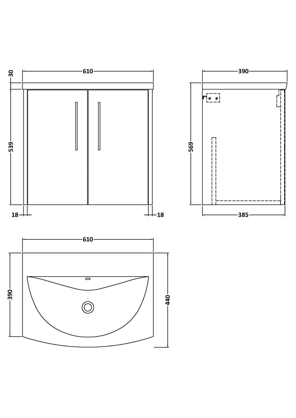 Hudson Reed Juno Wall Hung Vanity Unit and Basin 1 Tap Hole, Durable and Modern Bathroom Vanity Unit 2 Soft-Close Door in Midnight Blue Matt Finish, 600mm