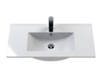 Hudson Reed Juno Wall Hung Vanity Unit with Basin 1 Tap Hole, Modern Wall Hung Vanity Unit with 2 Soft-Close Drawers and D Shape Handles in Midnight Blue, 600mm