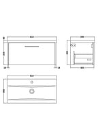 Hudson Reed Juno Wall Hung Single Drawer Vanity Unit with Basin 1 Tap Hole, Durable Soft Close Drawer with D Shape Handle for Modern Bathrooms in Midnight Blue, 800mm