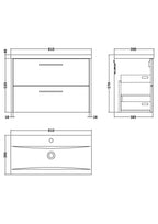 Hudson Reed Juno Wall Hung Vanity Unit with Basin 1 Tap Hole, 2 Soft Close Drawers with D Shape Handle, Modern Vanity Unit for Bathroom Storage in Midnight Blue, 800mm