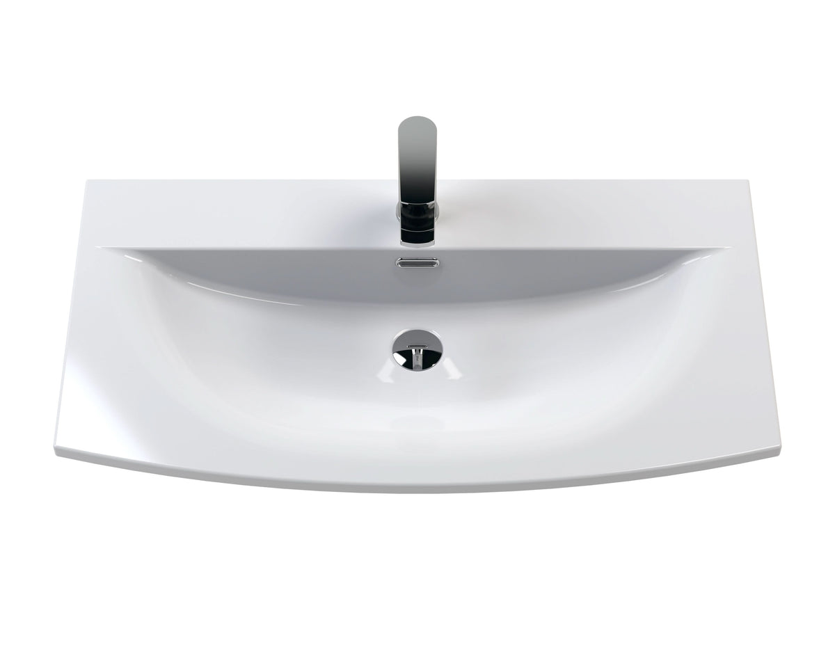 Hudson Reed Juno Wall Hung Vanity Unit with Basin 1 Tap Hole, 2 Soft Close Drawers with D Shape Handle, Modern Sink Vanity Unit for Bathroom in Midnight Blue, 800mm