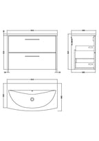Hudson Reed Juno Wall Hung Vanity Unit with Basin 1 Tap Hole, 2 Soft Close Drawers with D Shape Handle, Modern Sink Vanity Unit for Bathroom in Midnight Blue, 800mm