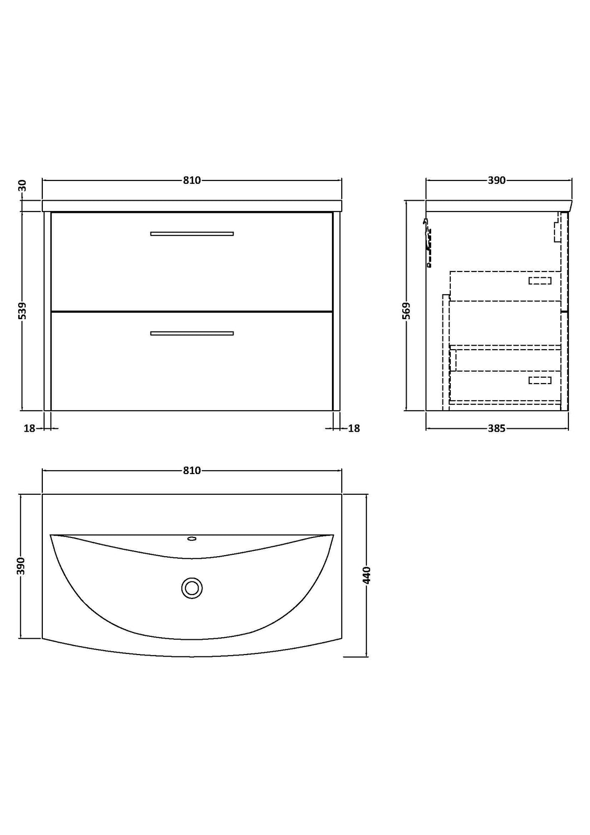 Hudson Reed Juno Wall Hung Vanity Unit with Basin 1 Tap Hole, 2 Soft Close Drawers with D Shape Handle, Modern Sink Vanity Unit for Bathroom in Midnight Blue, 800mm