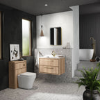 Hudson Reed Lille Wall Hung Vanity Unit with Marble Worktop & Basin, 1 Tap Hole, 2 Soft Close Drawers, Modern Sink Cabinet for Bathroom Storage in Bleached Oak, 800mm