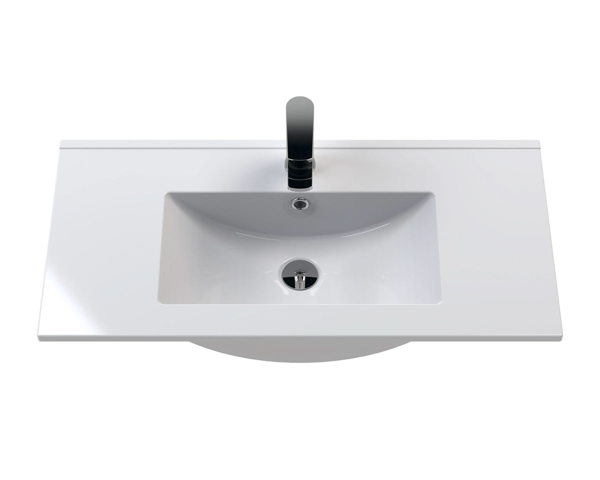 Hudson Reed Urban Wall Hung 2 Drawer Vanity Unit with Minimalist Ceramic Basin, Modern Bathroom Furniture in Satin Grey, 800mm