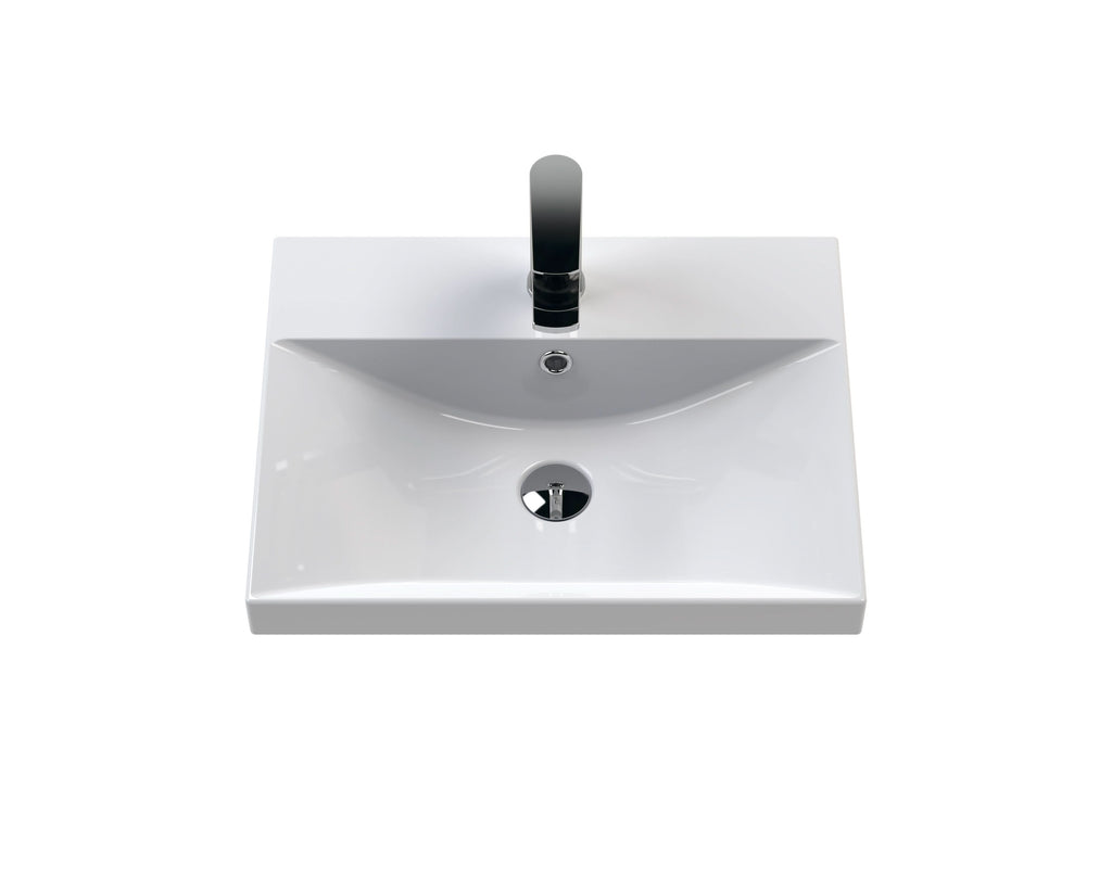 Hudson Reed Urban Wall Hung 2 Drawer Vanity Unit with Thin-Edge Ceramic Basin, Modern Bathroom Furniture in Satin Blue, 500mm