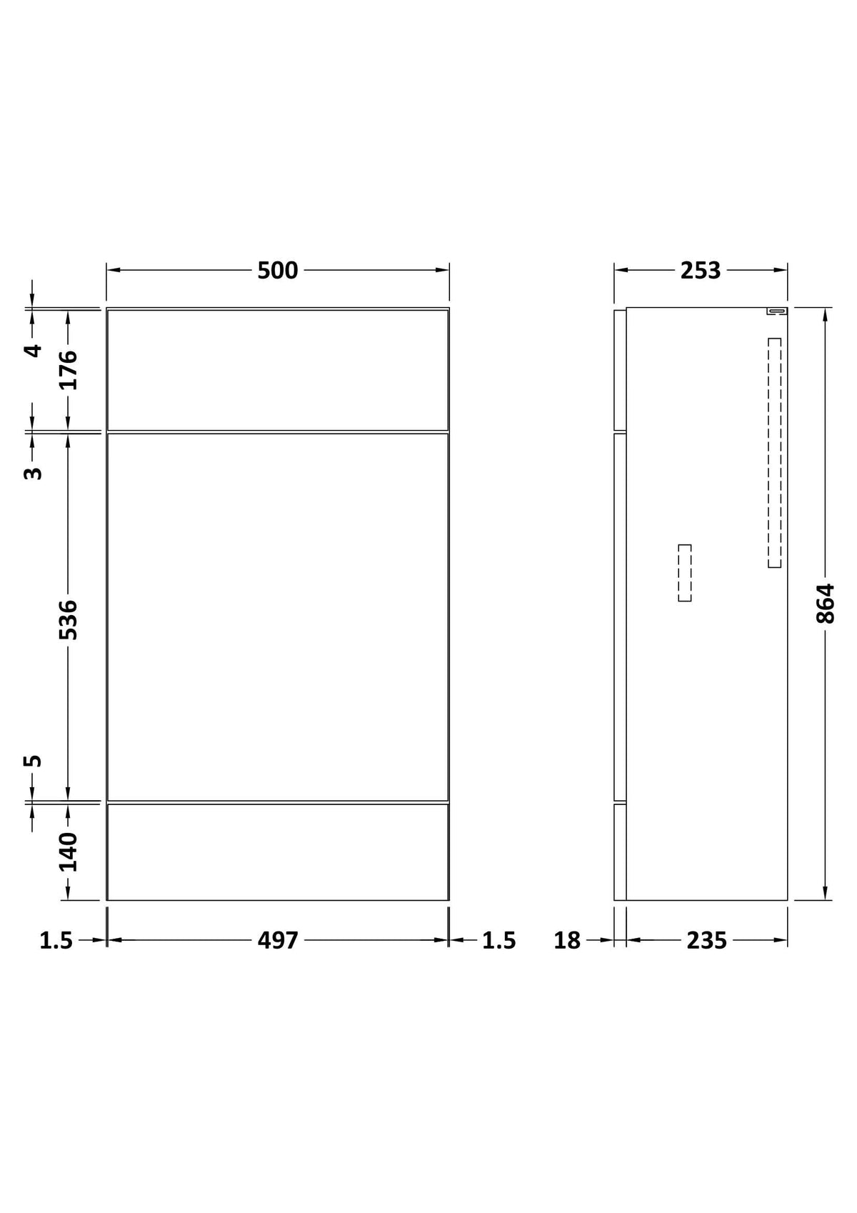 Hudson Reed Fusion Compact Floor Standing WC Unit without Basin, Modern Bathroom Cabinet in Gloss White Finish, 500mm