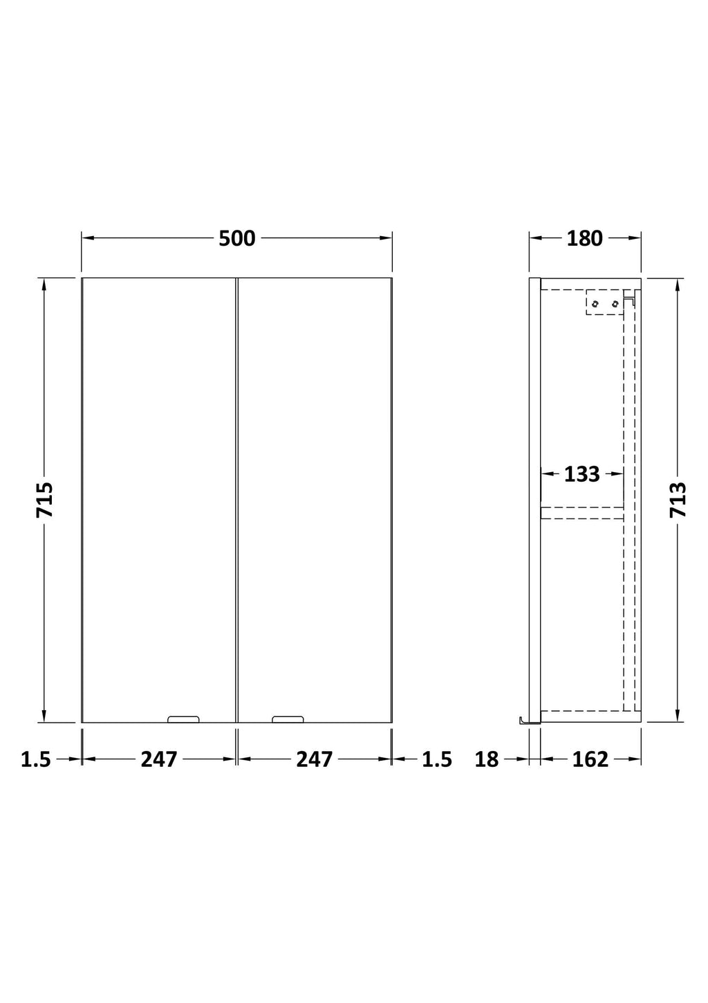 Hudson Reed Fusion Wall Hung 2 Soft Close Door Cabinet without Basin, Modern Bathroom Furniture in Gloss White Finish, 500mm
