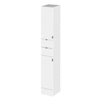 Hudson Reed Fusion Floor Standing Tall Unit without Basin Double Soft Close Doors and Drawers, Modern Bathroom Furniture in Gloss White, 300mm