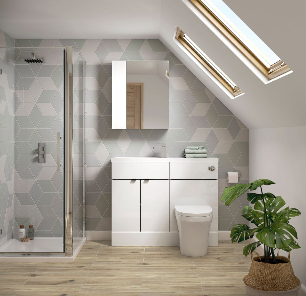 Hudson Reed Fusion Floor Standing 1 Door Base Unit without Basin, Modern Bathroom Furniture in Gloss White Finish, 300mm