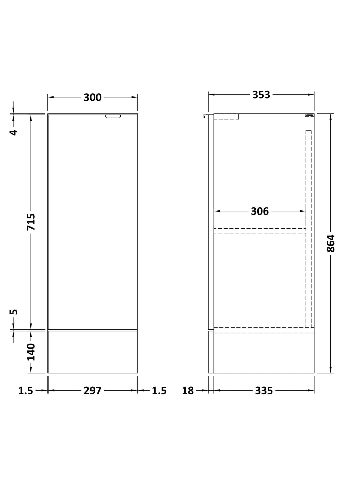 Hudson Reed Fusion Floor Standing 1 Door Base Unit without Basin, Modern Bathroom Furniture in Gloss White Finish, 300mm