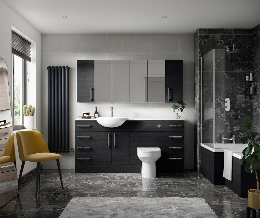 Hudson Reed Fusion Floor Standing WC Unit without Basin, Modern Textured Woodgrain Bathroom Furniture in Charcoal Black Finish, 500mm