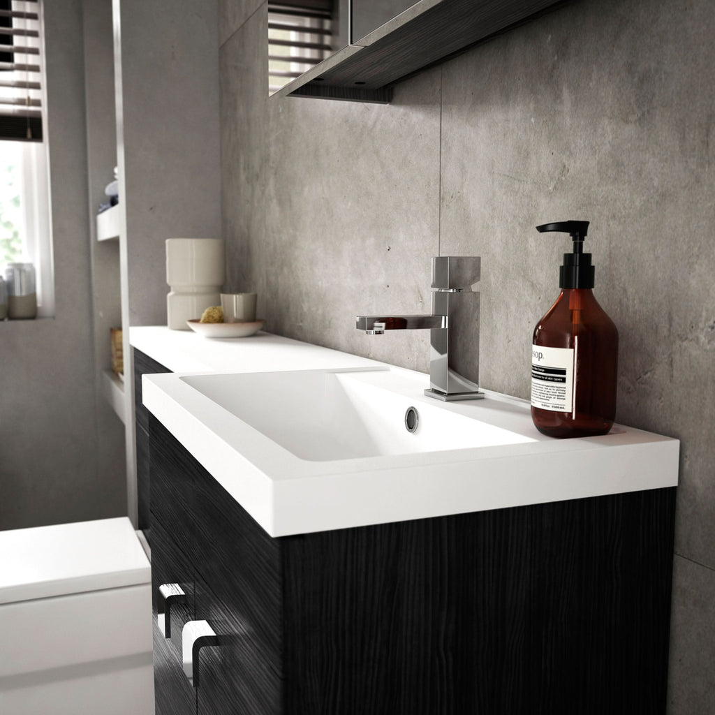 Hudson Reed Fusion Wall Hung Single Soft Close Door Cabinet without Basin, Modern Bathroom Furniture in Charcoal Black Finish, 300mm