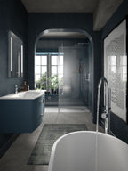 Hudson Reed Sarenna Wall Hung Vanity Unit with Basin, Right Hand 2 Drawer 1 Door Bathroom Sink Cabinet in Mineral Blue, 1000mm