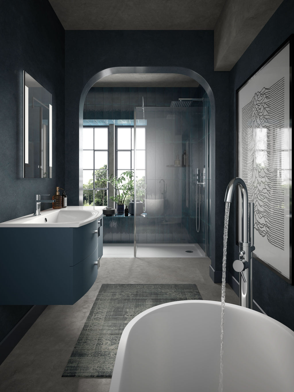 Hudson Reed Sarenna Floor Standing Back to Wall WC Unit, Compact Bathroom Vanity and WC Unit in Mineral Blue Matt Finish, 550mm