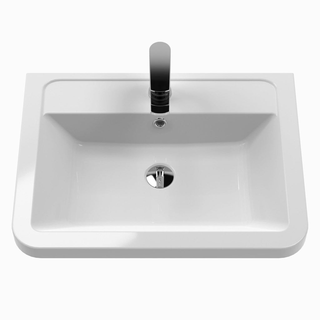 Hudson Reed Solar Floor Standing 2 Door Vanity Unit with Ceramic Basin, Durable Modern Vanity Unit in Cool Grey, 600mm