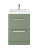 Hudson Reed Solar Floor Standing 2 Door Vanity Unit with Ceramic Basin, Durable Modern Vanity Unit in Fern Green, 600mm
