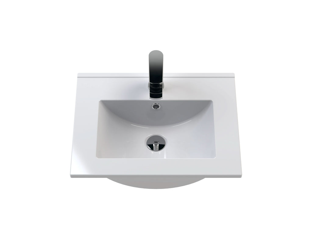 Hudson Reed Urban Wall Hung 2 Drawer Vanity Unit with Minimalist Ceramic Basin, Modern Bathroom Furniture in Satin White, 500mm