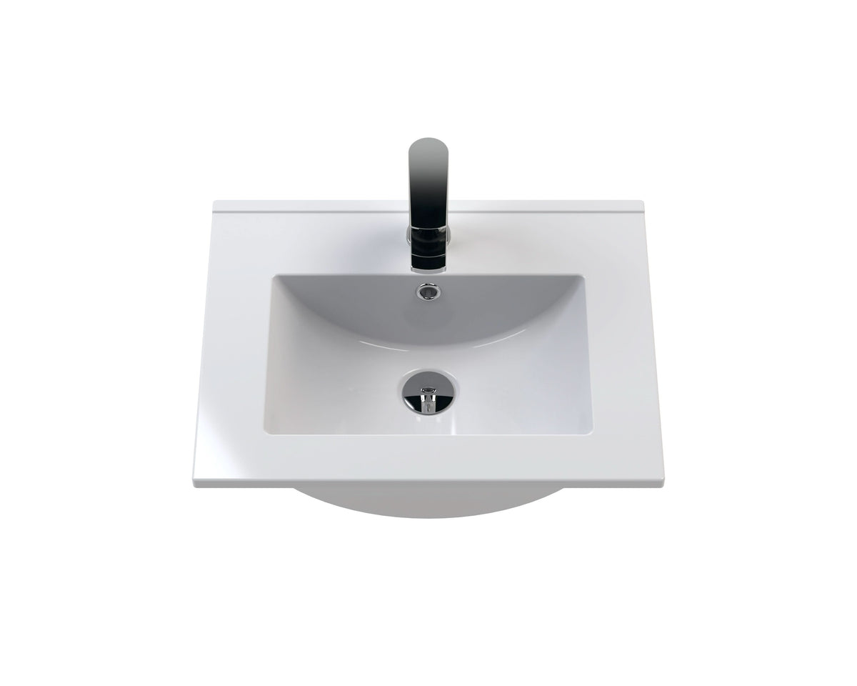Hudson Reed Urban Wall Hung 2 Drawer Vanity Unit with Minimalist Ceramic Basin, Modern Bathroom Furniture in Satin White, 500mm