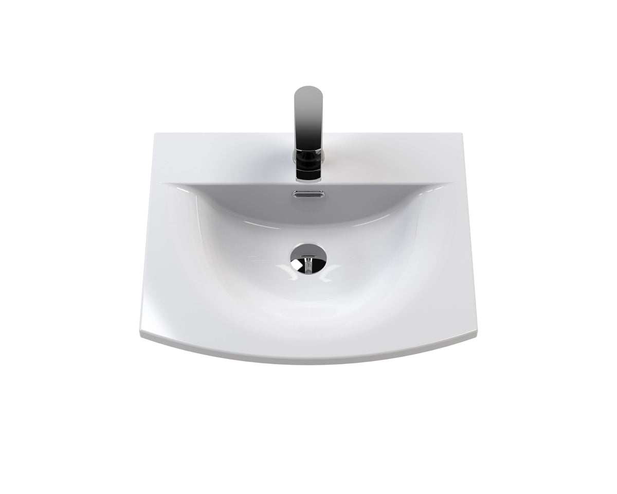 Hudson Reed Urban Wall Hung 2 Drawer Vanity Unit with Curved Ceramic Basin, Modern Bathroom Furniture in Satin White, 500mm