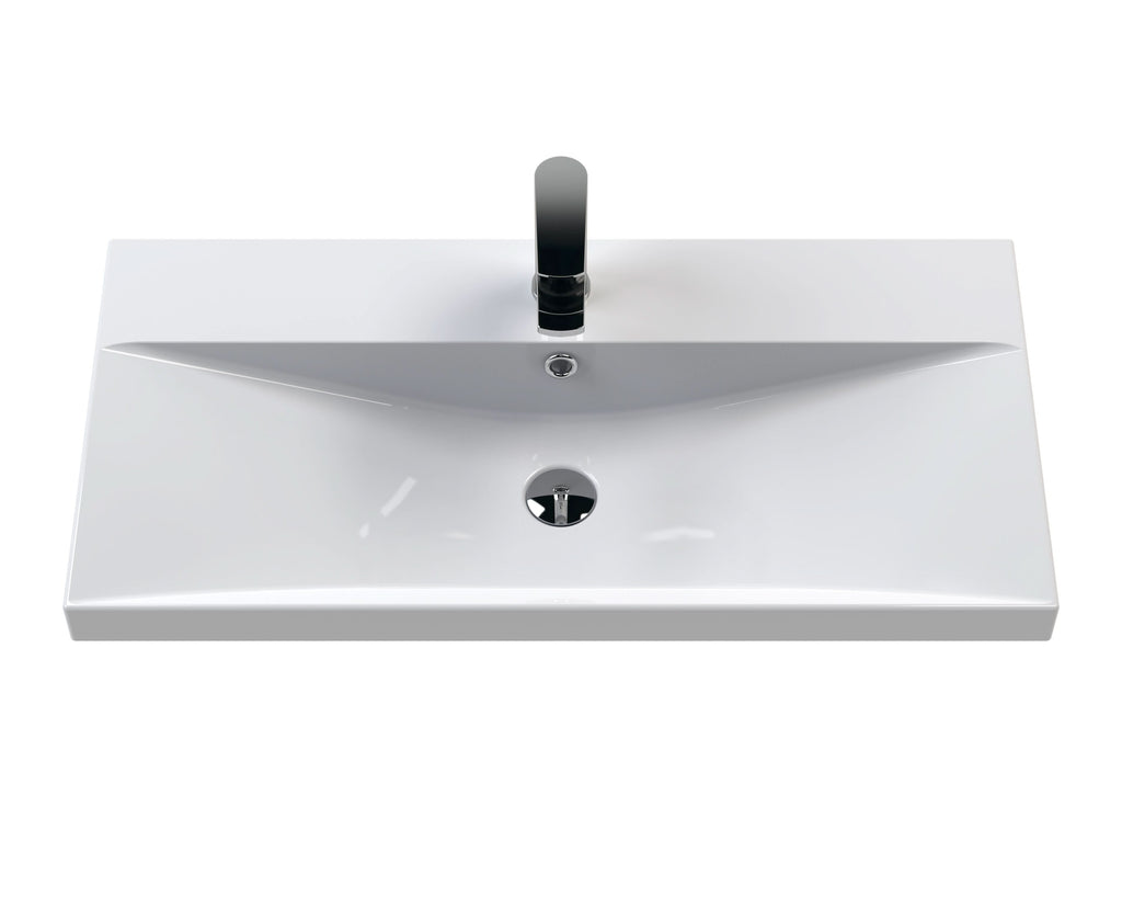 Hudson Reed Urban Wall Hung 2 Drawer Vanity Unit with Thin-Edge Ceramic Basin, Modern Bathroom Furniture in Satin White, 800mm