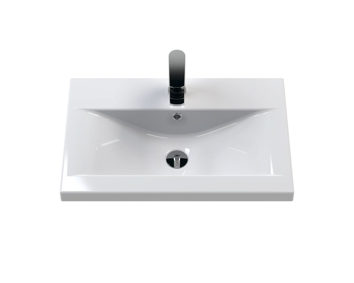 Hudson Reed Urban Floor Standing 2 Door 1 Drawer Vanity Unit with Mid-Edge Basin, Durable Modern Vanity Unit in Soft Black, 600mm