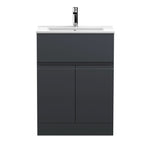 Hudson Reed Urban Floor Standing 2 Door 1 Drawer Vanity Unit with Minimalist Basin, Modern Vanity Unit in Soft Black, 600mm