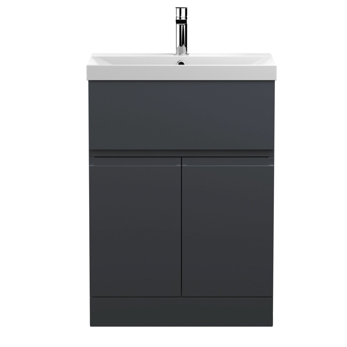 Hudson Reed Urban Floor Standing 2 Door 1 Drawer Vanity Unit with Thin-Edge Basin, Modern Vanity Unit in Soft Black, 600mm