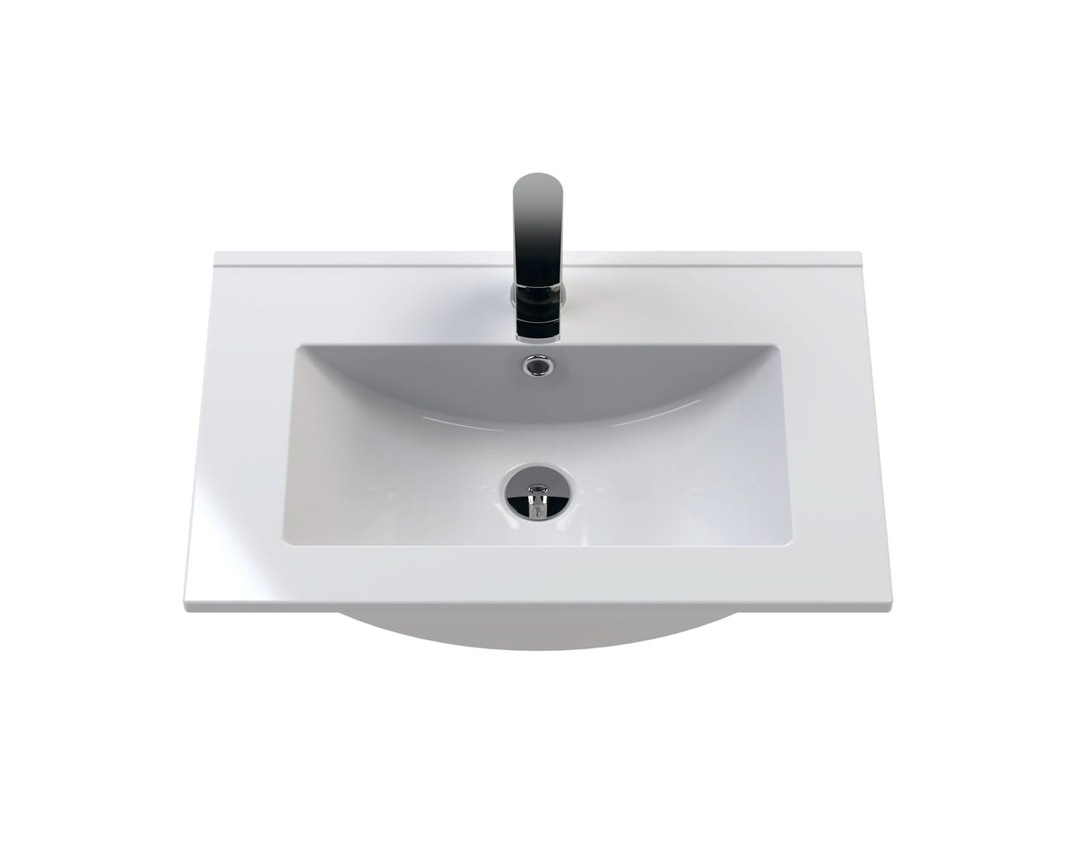 Hudson Reed Urban Wall Hung 2 Drawer Vanity Unit with Minimalist Ceramic Basin, Modern Bathroom Furniture in Soft Black, 600mm