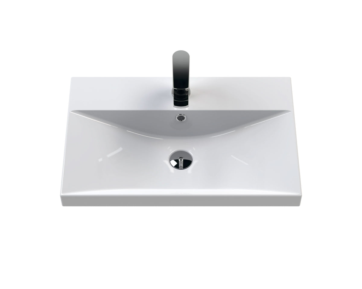 Hudson Reed Urban Wall Hung 2 Drawer Vanity Unit with Thin-Edge Ceramic Basin, Modern Bathroom Furniture in Soft Black, 600mm
