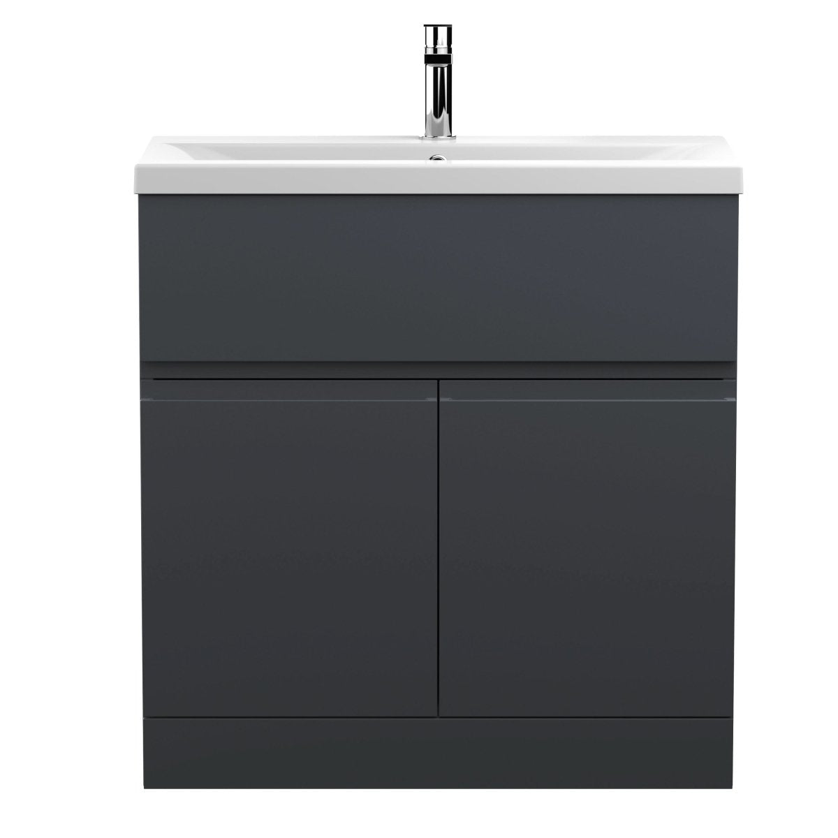 Hudson Reed Urban Floor Standing 2 Door 1 Drawer Vanity Unit with Mid-Edge Basin, Durable Modern Vanity Unit in Soft Black, 800mm