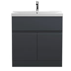 Hudson Reed Urban Floor Standing 2 Door 1 Drawer Vanity Unit with Thin-Edge Basin, Modern Vanity Unit in Soft Black, 800mm