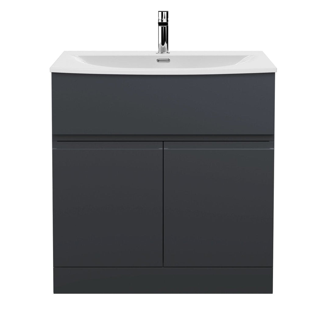 Hudson Reed Urban Floor Standing 2 Door 1 Drawer Vanity Unit with Curved Basin, Durable Modern Vanity Unit in Soft Black, 800mm
