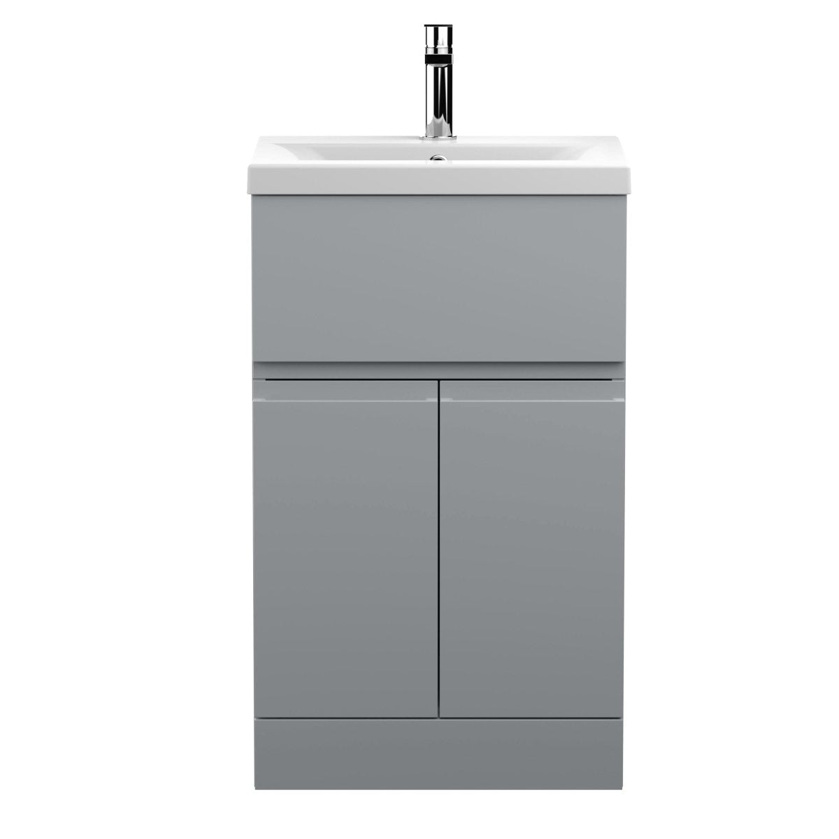 Hudson Reed Urban Floor Standing 2 Door 1 Drawer Vanity Unit with Mid-Edge Basin, Durable Modern Vanity Unit in Satin Grey, 500mm