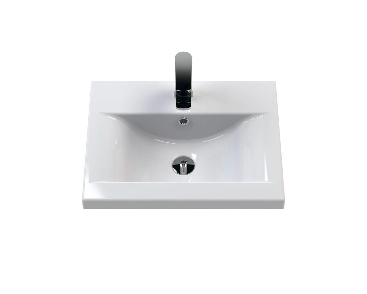 Hudson Reed Urban Floor Standing 2 Door 1 Drawer Vanity Unit with Mid-Edge Basin, Durable Modern Vanity Unit in Satin Grey, 500mm