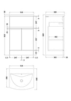 Hudson Reed Urban Floor Standing 2 Door 1 Drawer Vanity Unit with Curved Basin, Durable Modern Vanity Unit in Satin Grey, 500mm