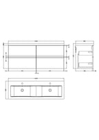 Hudson Reed Urban Wall Hung 4 Drawer Vanity Unit with Double Ceramic Basin, Modern Bathroom Furniture in Satin Grey, 1200mm
