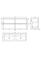 Hudson Reed Urban Wall Hung 4 Drawer Vanity Unit with Double Polymarble Basin, Modern Bathroom Furniture in Satin Blue, 1200mm