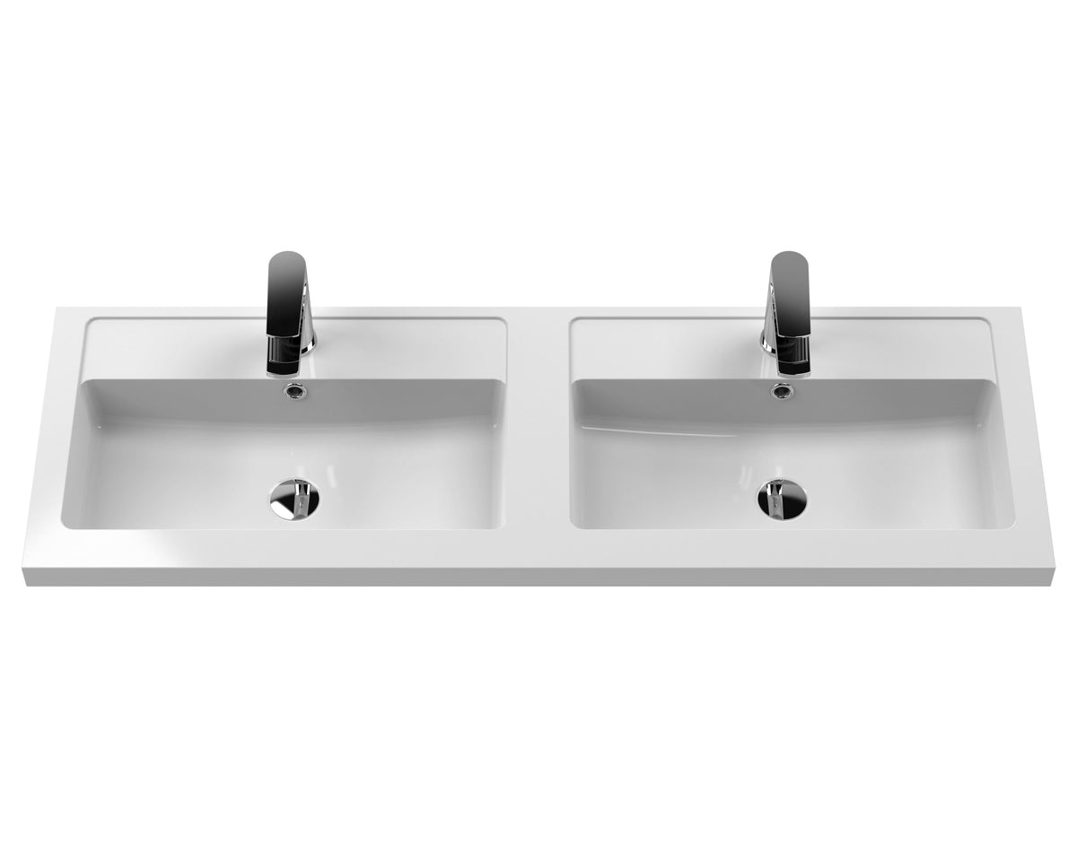 Hudson Reed Urban Wall Hung 4 Drawer Vanity Unit with Double Polymarble Basin, Modern Bathroom Furniture in Satin Green, 1200mm