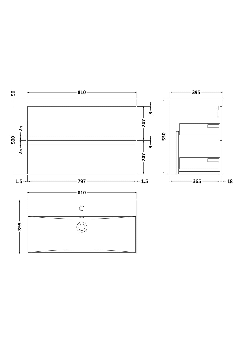Hudson Reed Urban Wall Hung 2 Drawer Vanity Unit with Thin-Edge Ceramic Basin, Modern Bathroom Furniture in Satin Green, 800mm