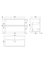 Hudson Reed Urban Wall Hung 2 Drawer Vanity Unit with Thin-Edge Ceramic Basin, Modern Bathroom Furniture in Satin Green, 800mm