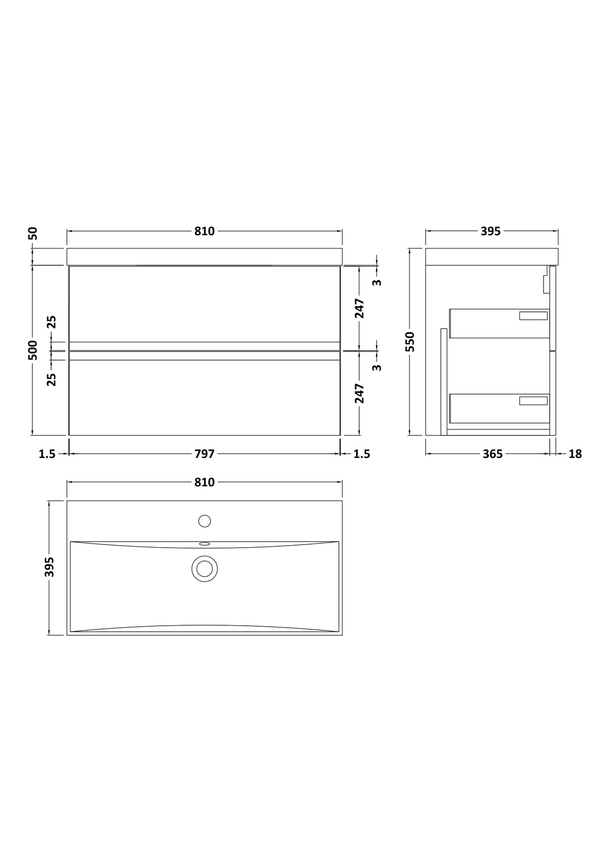 Hudson Reed Urban Wall Hung 2 Drawer Vanity Unit with Thin-Edge Ceramic Basin, Modern Bathroom Furniture in Satin Green, 800mm