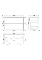 Hudson Reed Urban Wall Hung 2 Drawer Vanity Unit with Curved Ceramic Basin, Modern Bathroom Furniture in Satin Green, 800mm