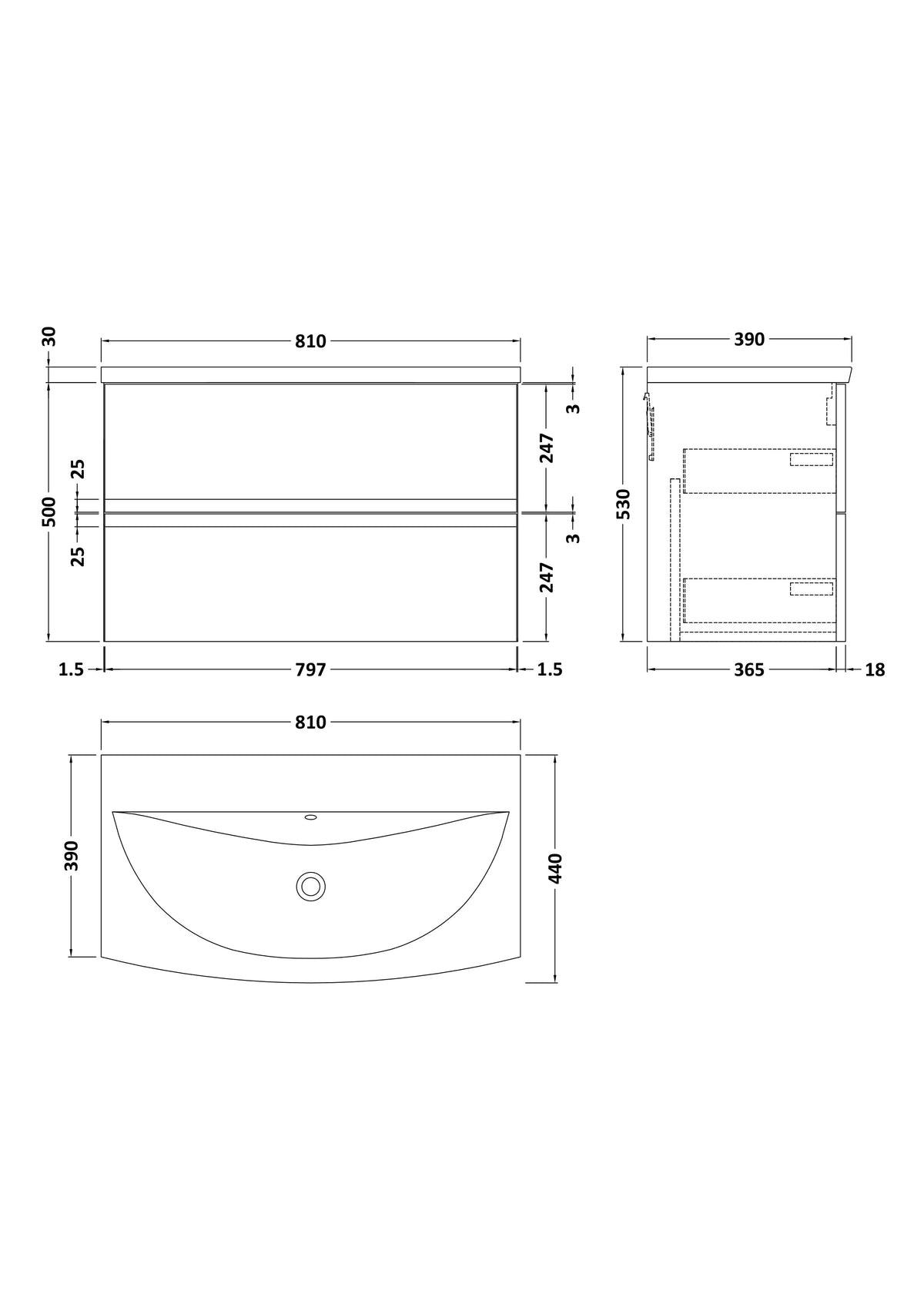 Hudson Reed Urban Wall Hung 2 Drawer Vanity Unit with Curved Ceramic Basin, Modern Bathroom Furniture in Satin Green, 800mm