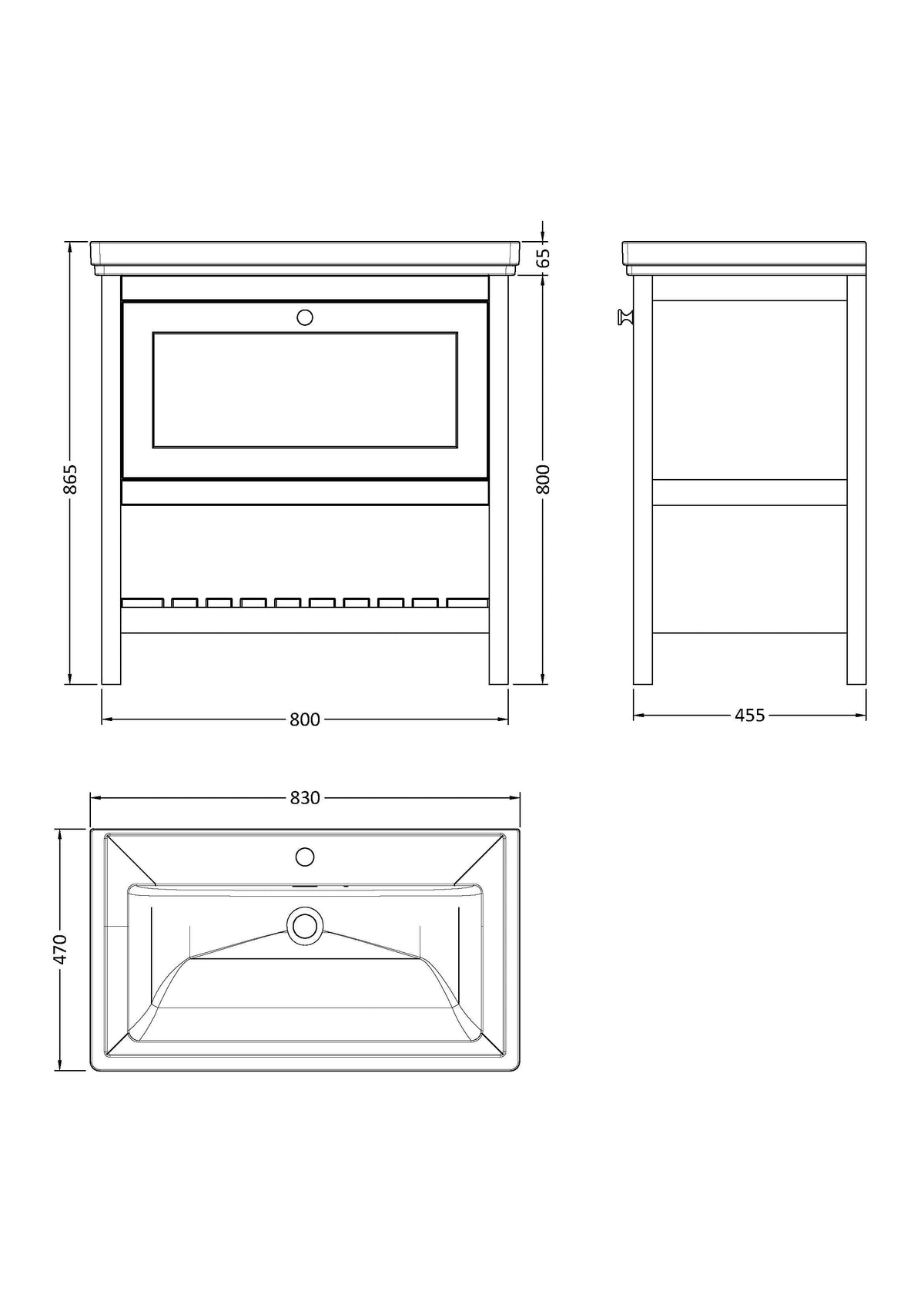 Old London Bexley Floor Standing 1 Drawer Vanity & 1 Tap Hole Fireclay Basin, Stylish Vanity Unit with Basin, Fern Green, 800mm