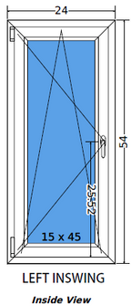24"x54" Single Sash European uPVC Tilt and Turn Window