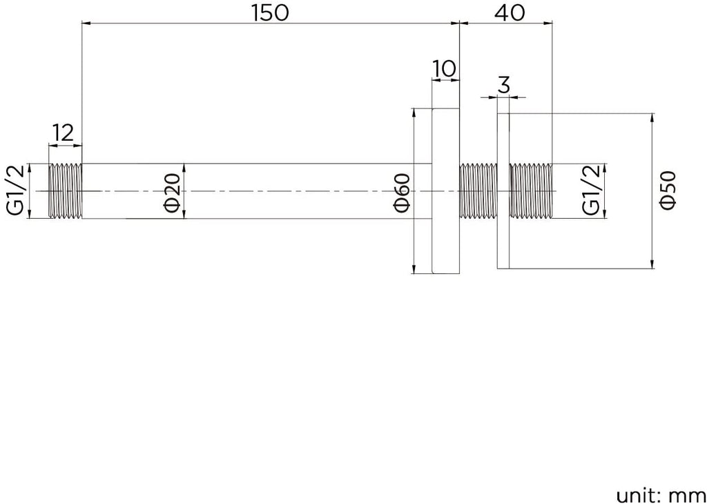 iBathUK Fastiq Fixed Shower Head Arm Ceiling Mounted Modern Stainless Steel, Stylish Bathroom Shower Accessory, 150mm