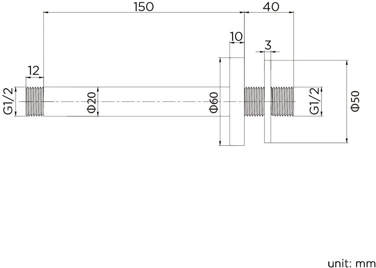 iBathUK Fastiq Fixed Shower Head Arm Ceiling Mounted Modern Stainless Steel, Stylish Bathroom Shower Accessory, 150mm